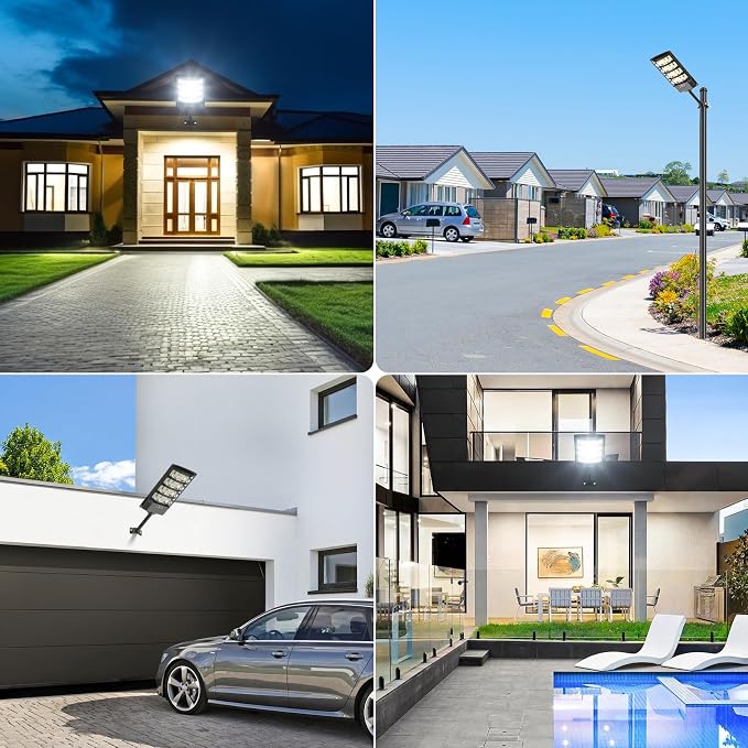 Solar Street Lights Outdoor Waterproof ,28000LM 6500K 320° Angle Flood light,5730 LED Solar Parking Light with Motion Sensor and Remote Control for Outdoor, Streets, Courtyards,Parking Garages,-4Pack