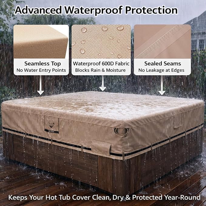 QH.HOME Hot Tub Cover Replacement 80"x 80", Waterproof & Weatherproof 600D Polyester Spa Cover for Hot Tub, UV Resistant, Windproof with Ratchet Strap System, Fits 79 x 79, 78 x 78,77x 77 Square