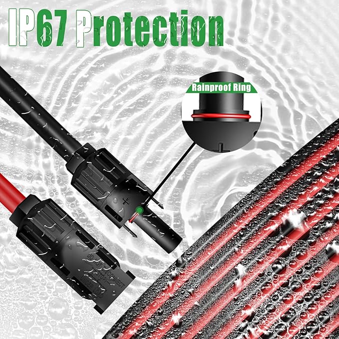 Twin Wire 10FT Solar Extension Cable - 10AWG (6mm²) Solar Panel Connector, with IP67-Male/Female Solar connectors for Outdoor Automotive RV Boat Marine Solar Panel- Black & Red