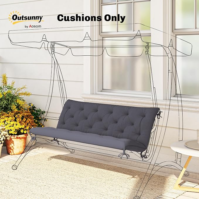 Outsunny 59" x 38" Tufted Bench Cushion for Outdoor Furniture, 3-Seater Replacement for Swing Chair, Patio Sofa/Couch, Overstuffed, Includes Backrest, Dark Gray