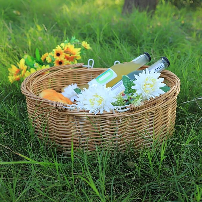 Wicker Picnic Baskets with Handles.Kingwillow. (Natural)