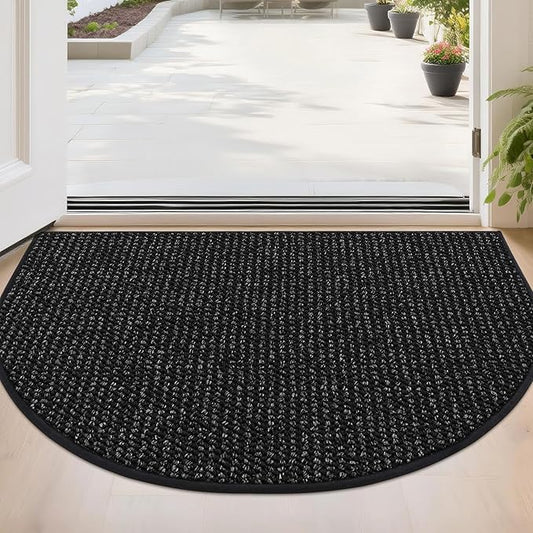 BEQHAUSE Dirt Trapper Door Mat 24" x 36" Half Circle Non-Slip Washable Doormats Entrance Rugs Absorbent Welcome Low Profile Floor Mats for Front Back Door and Entryway, Black