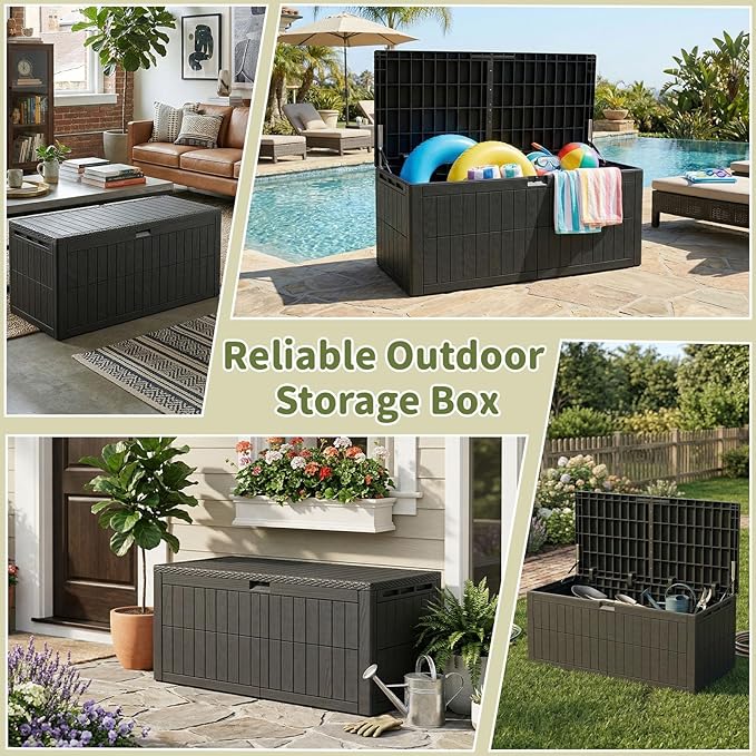 220 Gallon Outdoor Storage Box, Waterproof Lockable Resin Deck Box for Patio Furniture Cushions, Garden Tools, Pool Supplies, Extra Large Patio Storage Chest with Double Wall Design, Black