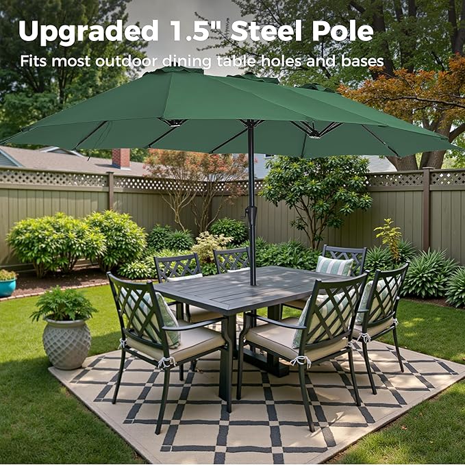 SUPERJARE 13FT Outdoor Umbrella for Patio, Double sided Pool Umbrellas with Fade Resistant Canopy, Large Table Umbrella for Deck, Market, Backyard - Forest Green