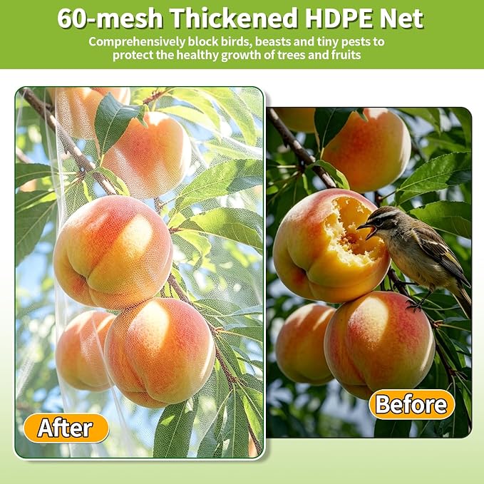 11.8×11.8FT Fruit Tree Netting with Zipper and Drawstring, Heavy Duty Garden Mesh Cover, Reusable Plant Protection Netting Against Birds, Squirrels, Cicadas and Insects