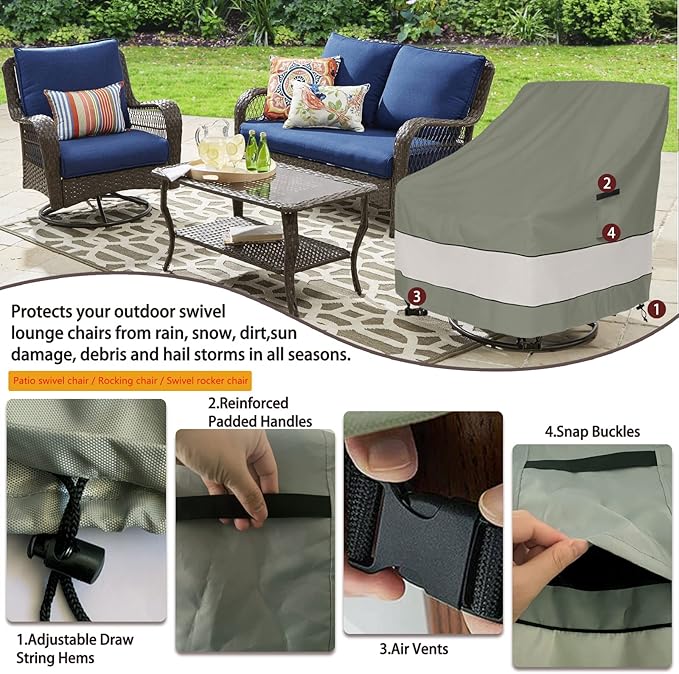 Patio Chair Covers Waterproof Patio Furniture Covers,27.5W x 32.5D x 38 H Inches Outdoor Swivel Chair Cover 2 Pack -Grayish Green