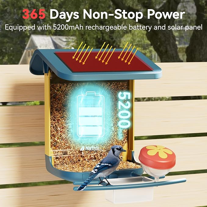 Bird Feeder with Camera, Support 2.4GHz/5GHz, 2K Live Steam for Outdoor, 1.8L Large Capacity, AI Identify Auto Capture Videos, Camera Bird Feeders for Outside, Ideal Gift for BirdLovers (Dark Blue)