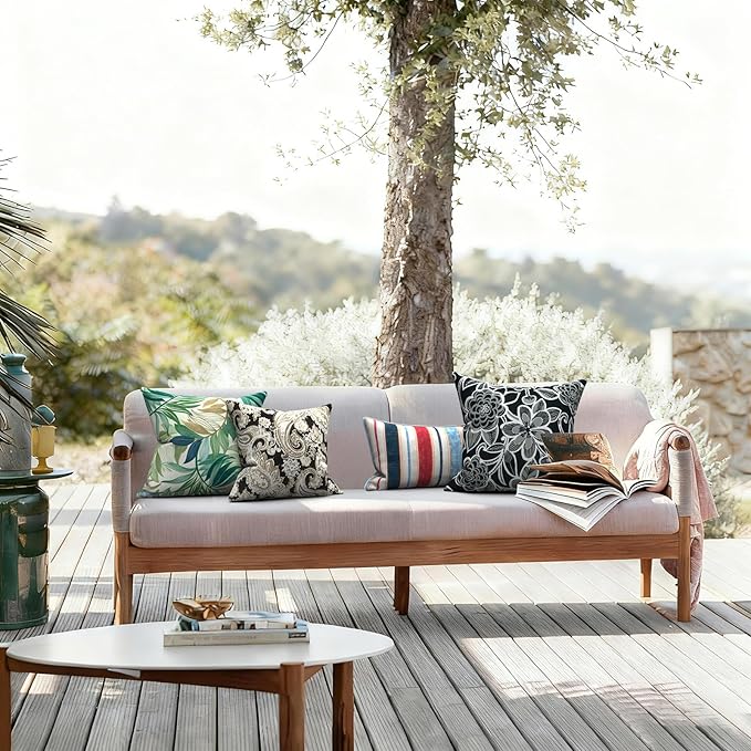 LVTXIII 2 Pack Outdoor Throw Pillow Covers for Patio Furniture, 16x16 Inch Square Pillow Case, Water-Repellent Cushion Covers for Garden, Porch, Sofa, Paisley Black