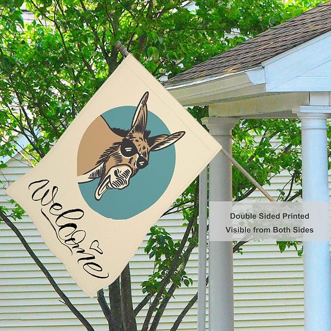 Mugod Funny Donkey House Flags for Outdoor Decoration, Donkey With Sunglasses Happy Wildlife Large Yard Flag Burlap Banner 28 x 40 Double Sided Seasonal Flag Outside