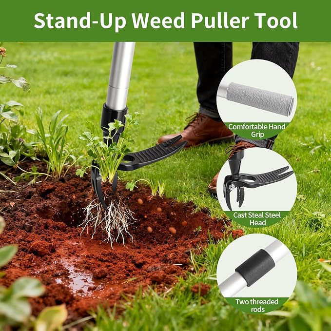 Aluminum Weeder，Stand Up Weed Puller Tool with Long Handle