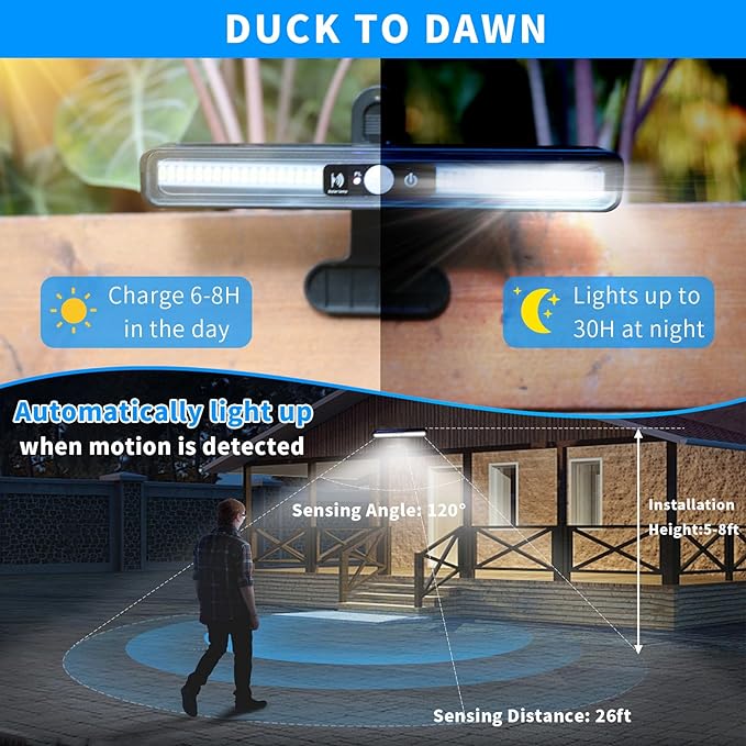 Clip-On Solar Motion Lights Outdoor Waterproof, 4 Pack (2 Pack 36 LEDs +2 Pack 70 LEDs) with Adjustable Color Temperatures, USB Charging & Remote Control, Perfect for Fence, Garage, Yard, Camping