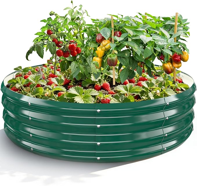 Galvanized Raised Garden Beds for Gardening - 4x4x1ft Round Metal Planter Boxes Above Ground Outdoor for Vegetables,Flowers,Herbs, Garden Container Green