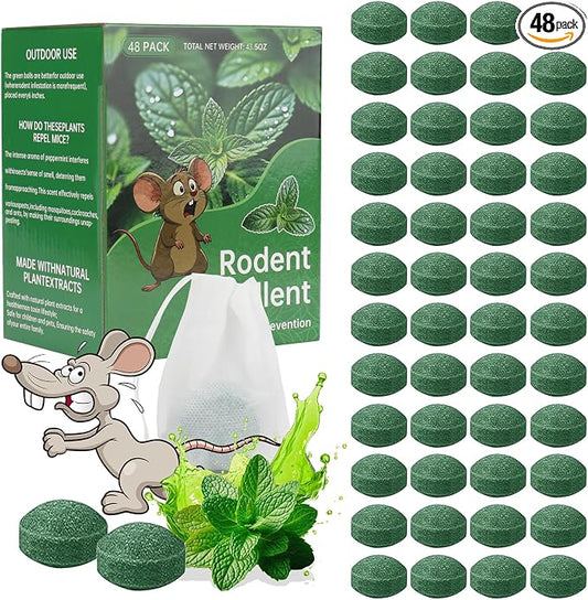 Mouse Rodent Repellent, 48 Pack Peppermint Lemon Oil Mice Repellent for Squirrel Rats Spider Pests, Natural Deterrent for Kitchen, Warehouse, Car, Indoor, Outdoor, Safe for Pets Family