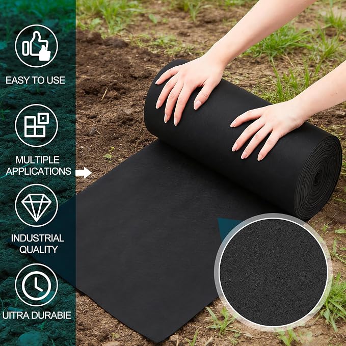 6oz 12in×50ft Non Woven Geotextile Fabric for Landscaping, Black Weed Barrier Landscape Fabric for French Drains, Underlayment, Construction Projects, Garden, Drainage, Erosion Control