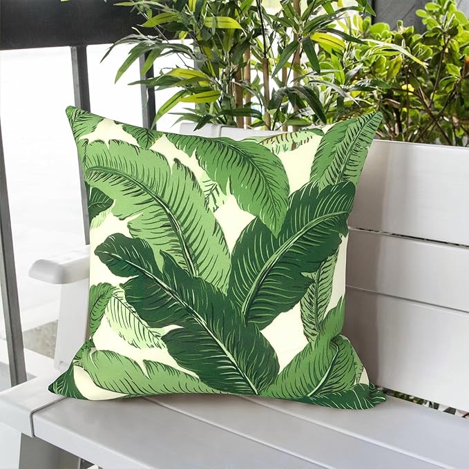 LVTXIII Outdoor Pillow Covers 20x20 Inch, 2 Pack Large Square Throw Pillow Cases, Fade-Resistant Cushion Covers for Patio Furniture Sofa, Garden Porch, Swaying Palms Green
