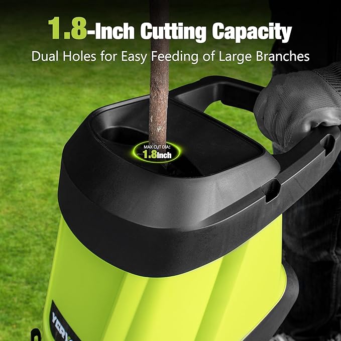 Yeryork Wood Chipper, 15-Amp 1.8" Cutting Diameter Electric Wood Chipper & Shredder with 50L Collection Bag, Efficient Mulcher for Easy Clean up Ideal for Yard Waste and Branches