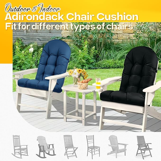 MAGIC ELEPHANT Adirondack Chair Cushion, Memory Foam Outdoor Chair Cushion, Water-Repellent Thick High Back Patio Rocking Chair Pad Seat Cushion Replacement (Black)