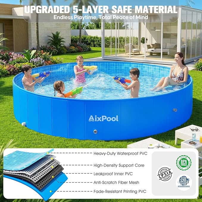 2026 Large Foldable Pool,Non-Inflatable Pool for Adult,Foldable Swimming Pool,Plastic Kiddie Portable Pool,Collapsible Kid Pool for Backyard,Oversized Easy Setup Family Pool for Adult,7.5FT