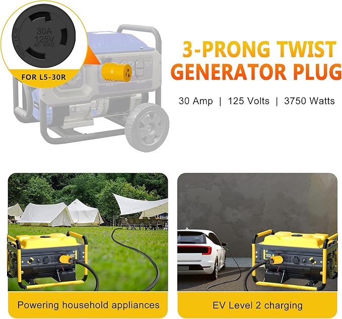 30 Amp Shore Power Adapter - NEMA L5-30P to 5-15R/5-20R Twist Lock Plug RV & Marine Generator Connector, 110V/120V Household Outlet Converter with 3-Prong Locking Safe and Reliable Power Supply