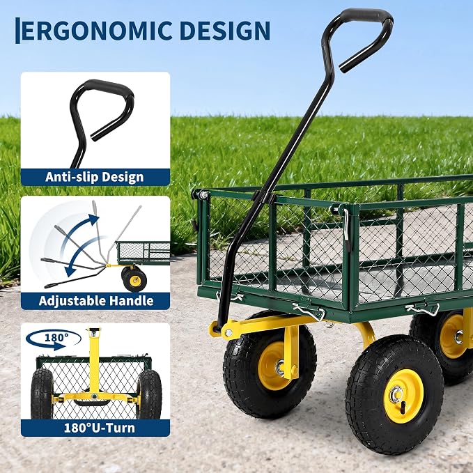 Garvee 900 LB Garden Cart with 10 in All Terrain Tires, 2-in-1 Wagon Cart with Removable Side Panels, Heavy Duty Metal Utility Garden Wagon for Outdoor Lawn, Yard, Backyard