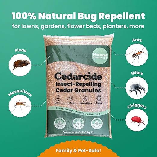 Cedarcide Original Cedar Granules – Flea, Tick, Mosquito & Spider Repellent for Yard, Lawn, Patio & Garden – Outdoor Insect Control – for Use Around Pets, Kids & Family (8 lb Covers 3,500 sq ft)