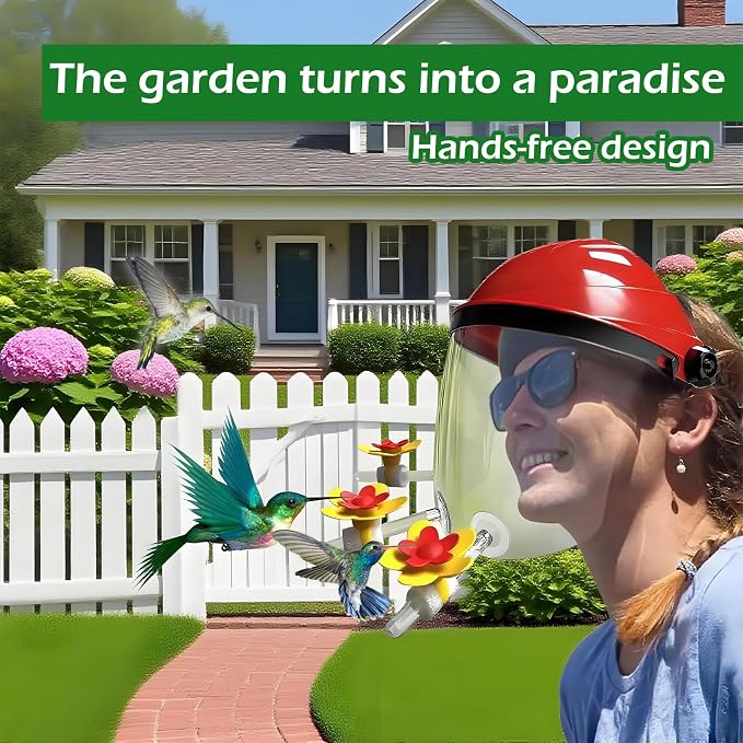 Hummingbird Feeder Helmet | Multi-Purpose Hummingbird Feeder Hat | 3 Spill-Resistant Ports, Fog-Resistant Lens, Adjustable Headband