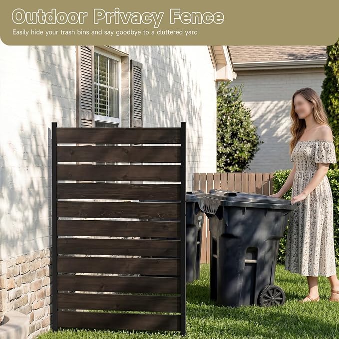 Wooden Privacy Fence, Outdoor Privacy Screen, Porch and Terrace Privacy Wall, Trash Can and Air Conditioner Concealment (Dark Brown)