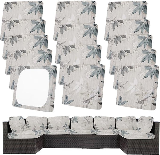 14Pcs Patio Cushion Covers,Outdoor Cushions Covers,Stretch Cushion Covers Replacement, Washable and Reusable Furniture Protectors(Blossoms)
