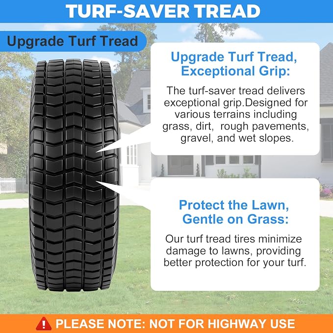 (2-Pack) RRQ 4.10/3.50-4 Flat Free Tire and Wheel, 10" Heavy Duty Solid Tire with 5/8" Bearings, 2.2" Offset Hub, One-Piece Welded Rims, Turf Tread, for Hand Truck, Dolly, Garden Cart, Wagon and More