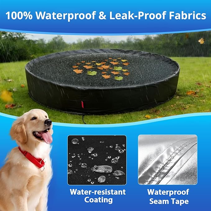 QH.HOME[2026 Upgrade 500D Thickened] 71-72 inch Kiddie Pool Cover Round, Collapsible Dog Pool Cover with Super Windproof Dual-Drawstring, Odorless Waterproof Fabric Material - Only Cover