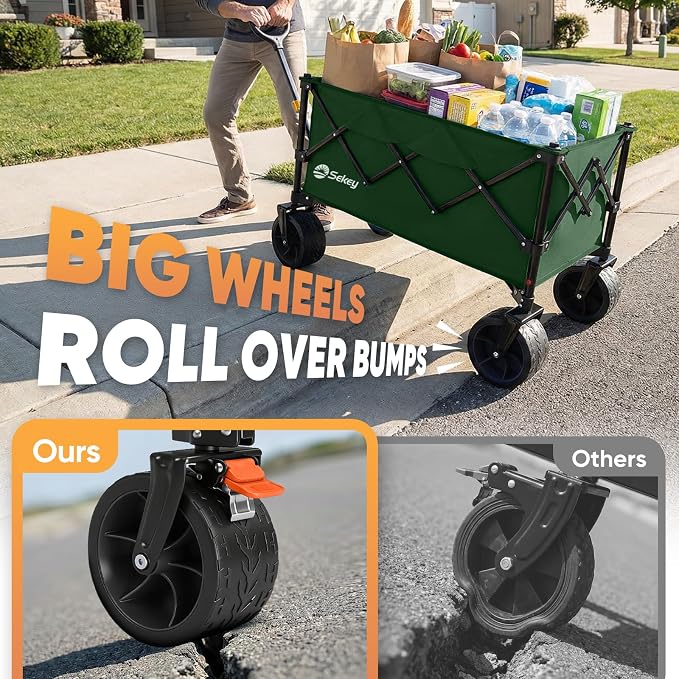 Sekey 150L Wagons Carts Foldable with Big All-Terrian Beach Wheels, Collapsible Heavy Duty Wagon, Extra Large Folding Wagon, Foldable Wagon for Camping, Garden, Sports. Dark Green