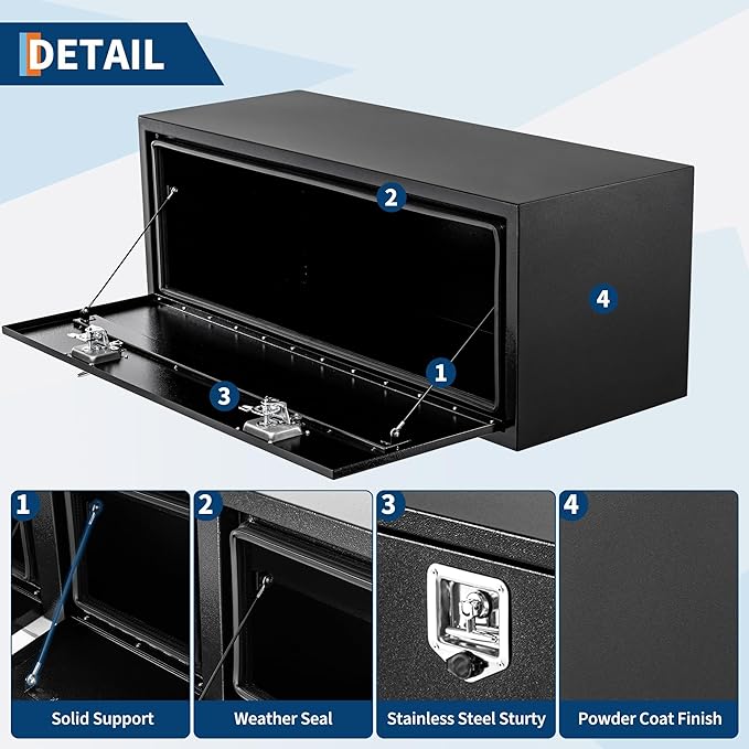 Heavy Duty Underbody Truck Tool Box - Black Steel Storage Tool Chest Organizer with Lock & Keys, Weather Resistant Secure Tool Storage for Pickup Truck Bed, RV, Trailer, Utility Vehicle