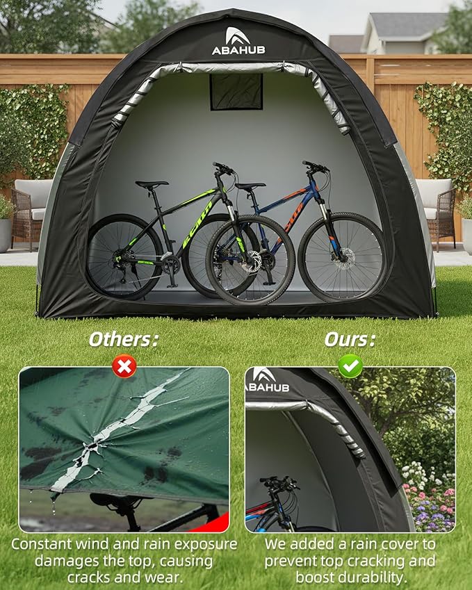 Abahub Portable Bike Storage Shed Tent, Outdoor Silver-Coated Bicycle Shelter with Rain Cover, PU4000 Waterproof 210D Oxford Fabric