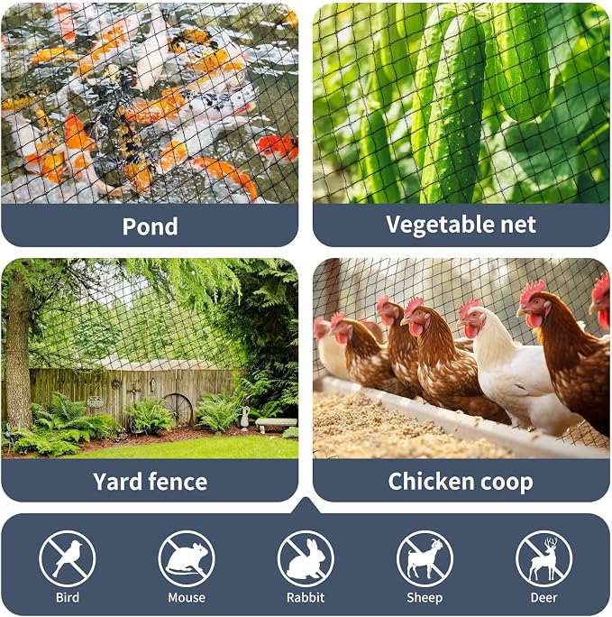 Garden Netting, 7.5ft x 100ft Black Bird Netting Heavy Duty,Rabbit,Squirrels,Anti Birds,Larger Bees,Deer,Chicken,Cardinals，Animal Fencing for Fruit Tree & Vegetable Garden