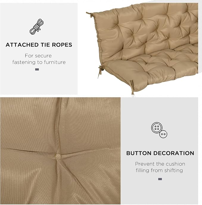 Outsunny 59" x 38" Tufted Bench Cushion for Outdoor Furniture, 3-Seater Replacement for Swing Chair, Patio Sofa/Couch, Overstuffed, Includes Backrest, Khaki