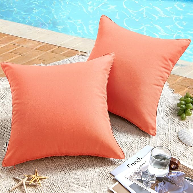 MIULEE Pack of 2 Decorative Outdoor Waterproof Pillow Covers Square Garden Cushion Sham Throw Pillowcase Summer Shell for Patio Tent Couch 16x16 Inch Coral Red