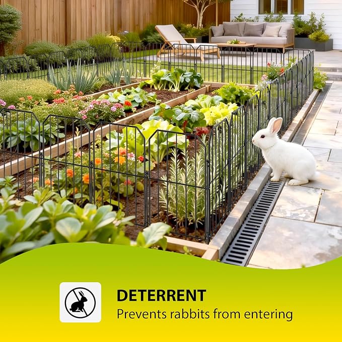 VANCASTLE Decorative Garden Fence, Toatal 25FT(L) x 24IN(H) Outdoor Metal No Dig Fence Animal Barrier, Rustproof No-Tool Assembly Landscape Edging for Yard, Lawn, Patio, Flower Bed-25 Panels Design A