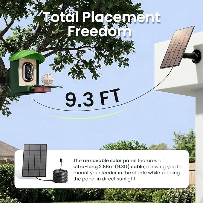 HEAPETS Smart Bird Feeder with Camera, 4K Ultra HD Live Stream, AI Species Identification, Solar Powered, Instant Motion Alerts, IP65 Weatherproof Outdoor Gifts for Bird Lovers, Green