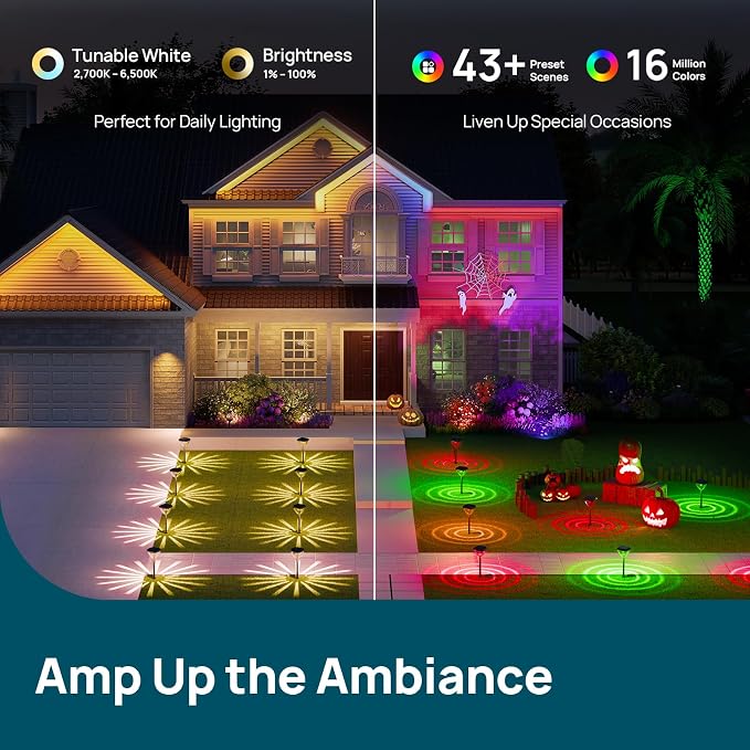 Linkind Smart Solar Pathway Lights SP6, in-App Pattern Switching Solar Lights Outdoor, USB&Solar Charging, Cool/Warm White/Color-Changing Landscape Lighting, Easter Decor for Yard, Patio, 1 Pack