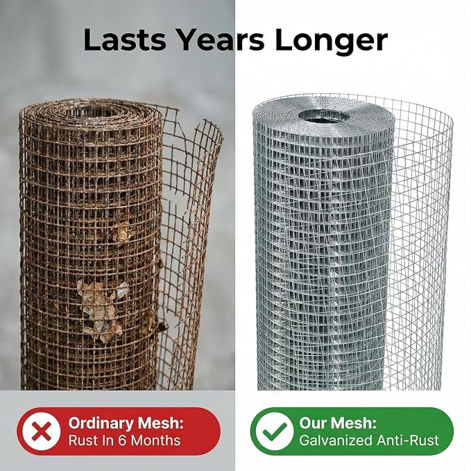 Hardware Cloth 1/2 inch 24'' x 50' 19-Gauge, Hot-Dip Galvanized After Welding, Chicken Wire Mesh Roll Wire Fencing Garden Fencing Gopher Wire