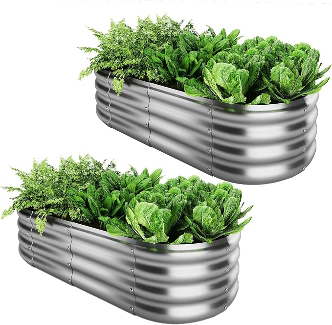 ZFHgarden Galvanized Metal Planter Raised Garden Bed Kit for Gardening Outdoor Garden Box Raised Flower Bed 2PC Metal 4X2X1FT