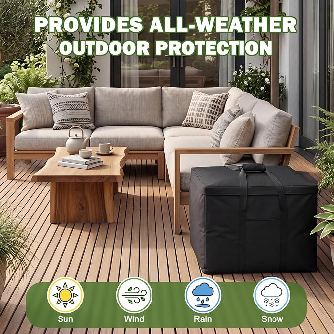 Sadnyy 2 Pack Cushion Storage Bags 32 x 32 x 24 Inch Waterproof Outdoor Furniture Square Cushion Organizer with Handle & Double Zipper, Large Black Bag for Patio Sofa, Chair, Bench, Christmas Tree