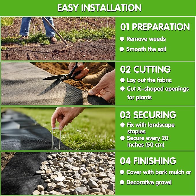 EXTRAEASY Non-Woven Weed Barrier Fabric, 3ft x 50ft, Easy Install & Breathable Ground Cover - Landscape Fabric for Gardens, Flower Beds, Mulch & Professional Weed Control