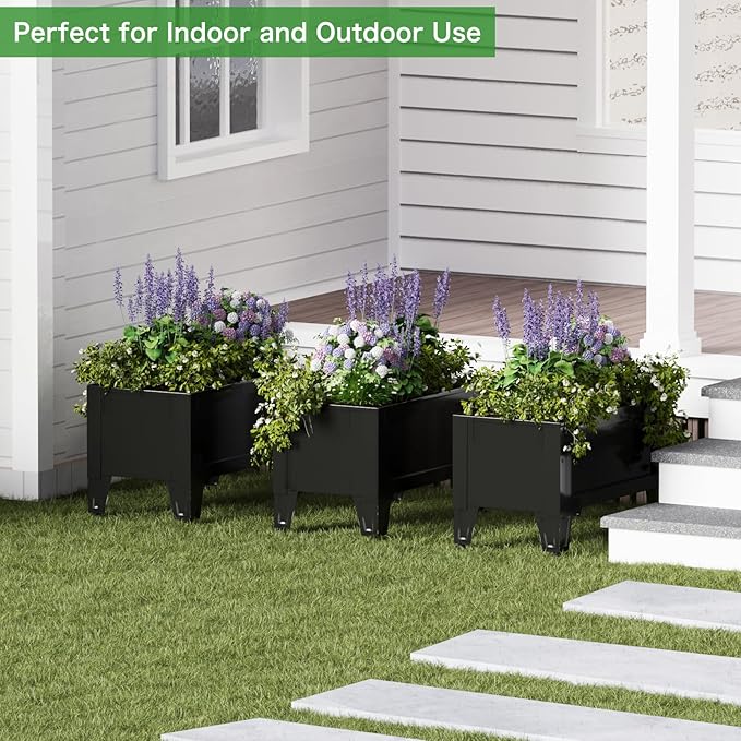 PROXRACER Elevated Metal Planter Box Stand Heavy Duty Raised Garden Bed for Vegetables Flowers Herbs Indoor Outdoor Use, Charcoal