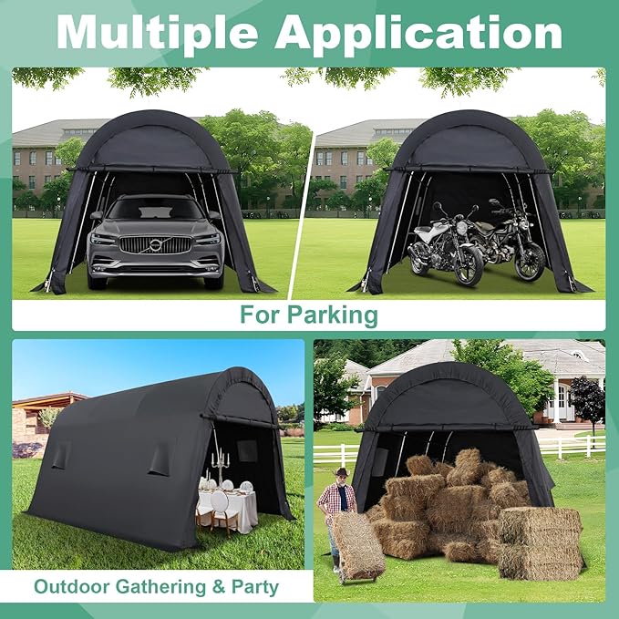 COBIZI Carport 10x15 Heavy Duty Portable Garage Storage Shelter Shed with All-Steel Metal Frame & Vents, Anti-Snow Waterproof Round Style Outdoor Storage Shed for Car, Truck, Boat, Patio Furniture
