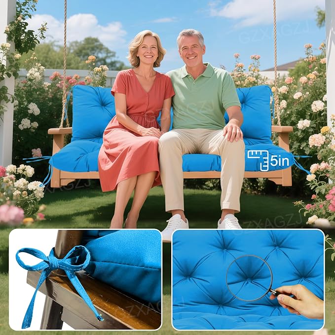 Premium Outdoor Swing Cushions 70x40 inch Waterproof Porch Swing Cushions 2-3 Seater Replacement with Backrest and Ties Swing Cushion for Outdoor Furniture Patio Porch Backyard Garden