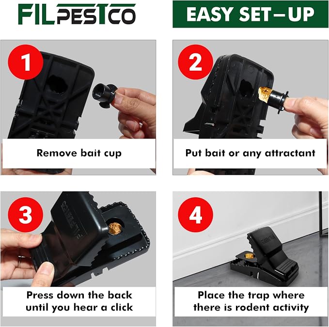 Large Rat Traps, Mouse Traps, Black Heavy Duty Snap, 6 Count
