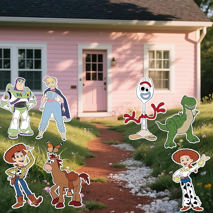 Toy Inspired Story Themed Happy Birthday Yard Signs, 7PCS Birthday Party Supplies Set with Stakes, Outdoor Lawn Party Decor for Unforgettable Celebrations Outdoor Yard Decorations Garden Party