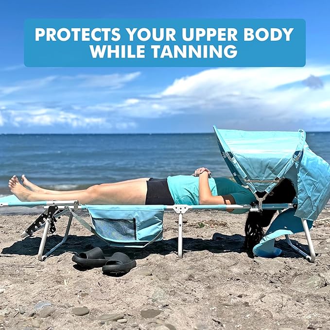 Oversized Extra Wide Tanning Chair with Sun Canopy Face Hole Padded Adjustable Washable, Heavy Duty Layout Folding Lounge Chair for Outside Beach Reading Sunbathing, UPF 50+, XL, Plus Size, 330 LBS