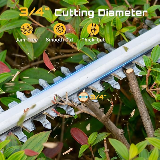 SEESII 20V Hedge Trimmer Cordless: 20" Electric Bush Trimmer - Dual 4.0Ah Batteries, Dual-Action Blade, 0.71" Blade Gap, Rotatable Handle, Lightweight Handheld Grass Shrub Clipper for Garden Yard